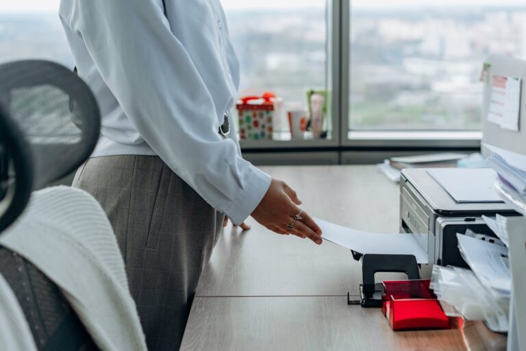 Frustrated office worker dealing with problematic copier lease